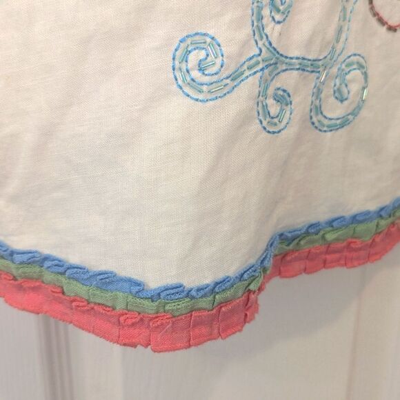 Carole Little 100% Linen A-Line Midi Skirt embroidery Floral sequin Boho Size 14 - Picture 5 of 6